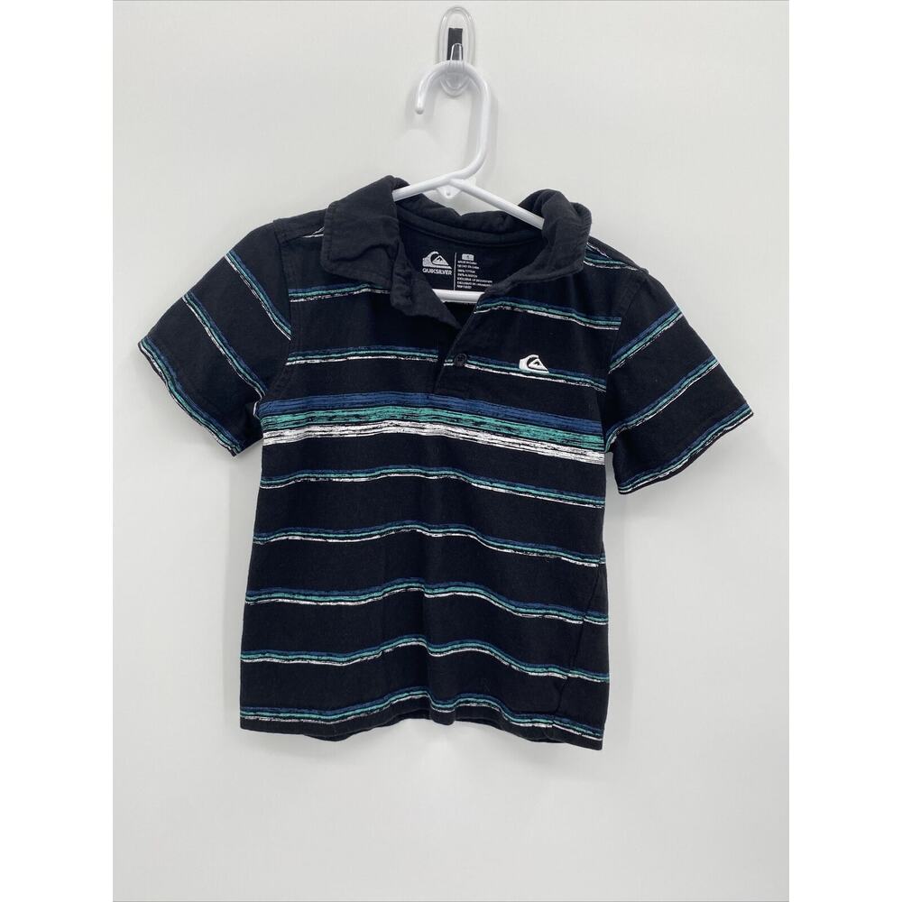 Quiksilver Striped Collared Short Sleeve Button Placket Polo Shirt Black Size 5